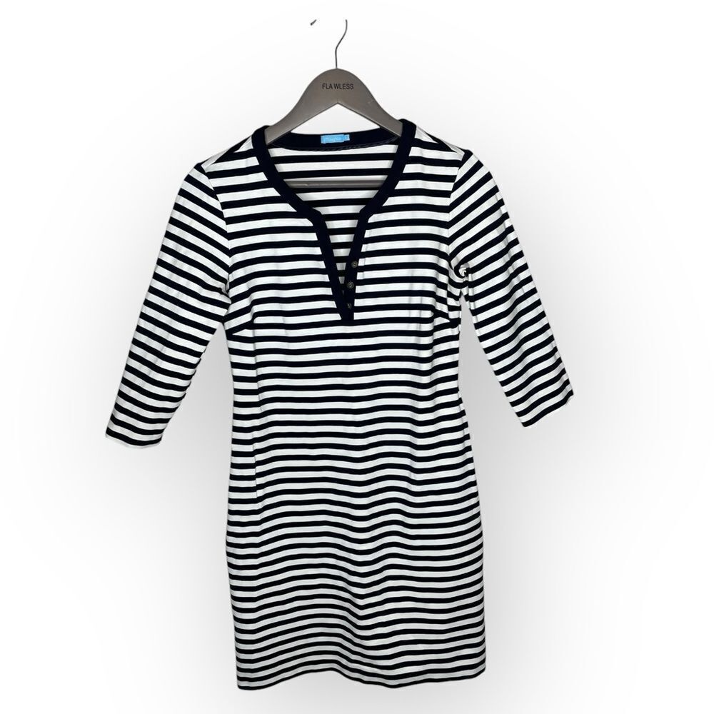 J. McLaughlin Black and White Striped Ponte Dress